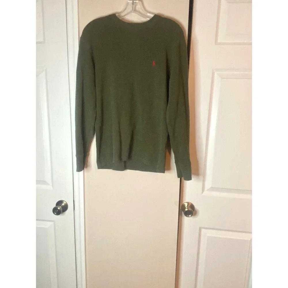 Polo Ralph Lauren Mens Waffle Knit Thermal Sleep Shirt Olive Green Red Pony M